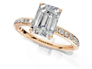 Solitaire Engagement Ring Setting for Emerald Cut Center with Fine Pave Band and Prong Head in Rose Gold
