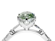 Baguette Engagement Ring Setting for Fancy Green Marquise Center with Alternating Bar-Set Band and Prong Head in White Gold