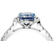 Floral Engagement Ring Setting for Fancy Blue Radiant Cut Center with Pave Band and Floral Prong Head in Platinum
