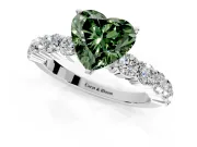 Shared-Prong Engagement Ring Setting for Fancy Green Heart-Shaped Center with Graduated Accents and Prong Head in Sterling Silver