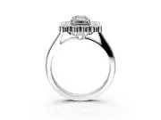 Cluster Halo Engagement Ring Setting for Emerald Cut Center with Milgrain Bezel Accents and Prong Head in Platinum