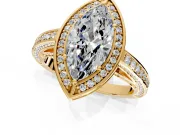 Halo Engagement Ring Setting for Marquise Center with Framed Halo, Pave Band and Prong Head in Yellow Gold