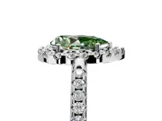 Pave Halo Engagement Ring Setting for Fancy Green Pear-Shaped Center with Single Row Pave Band and Prong Head in Platinum