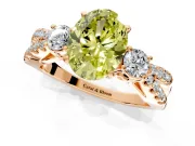 3 Stone Engagement Ring Setting for Fancy Yellow Oval Center with Pave Split Shank and Prong Head in Rose Gold