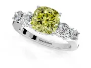5 Stone Engagement Ring Setting for Fancy Yellow Cushion Cut Center with Equal Close-Set Accents and Prong Head in White Gold