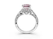 Solitaire Engagement Ring Setting for Fancy Pink Princess Cut Center with Filigree Accent Basket and Prong Head in White Gold