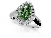 Halo Engagement Ring Setting for Fancy Green Pear-Shaped Center with Square Band and Prong Head in Sterling Silver