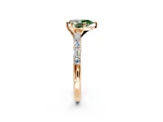Baguette Engagement Ring Setting for Fancy Green Pear-Shaped Center with Alternating Bar-Set Band and Prong Head in Rose Gold