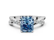 Crossover Engagement Ring Setting for Fancy Blue Radiant Cut Center with Pave and Plain Strands and Prong Head in White Gold
