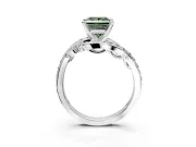 Solitaire Engagement Ring Setting for Fancy Green Princess Cut Center with Pave Bypass Twist Band and Prong Head in Sterling Silver