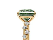 Cluster Engagement Ring Setting for Fancy Green Princess Cut Center with Round Cut Accent Band and Prong Head in Yellow Gold