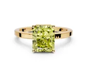 Hidden Halo Engagement Ring Setting for Fancy Yellow Radiant Cut Center with Wide Flat Plain Band and Prong Head in Yellow Gold