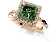 Halo Engagement Ring Setting for Fancy Green Princess Cut Center with Pave and Plain Twist Band and Prong Head in Rose Gold