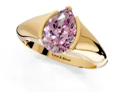 Tension Engagement Ring Setting for Fancy Pink Pear-Shaped Center with Wide Tapered Band and Tension Head in Yellow Gold