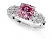 Cluster Engagement Ring Setting for Fancy Pink Cushion Cut Center with 2-Row Shoulder Clusters and Prong Head in Sterling Silver