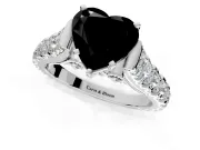 Solitaire Engagement Ring Setting for Fancy Black Heart-Shaped Center with Pave Cathedral Shoulders and Prong Head in Sterling Silver