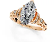 Solitaire Engagement Ring Setting for Marquise Center with Filigree Band and Prong Head in Rose Gold