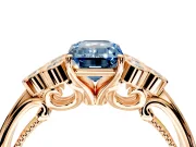 Cluster Engagement Ring Setting for Fancy Blue Emerald Cut Center with Bezel Accent Clusters and Prong Head in Rose Gold