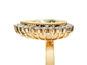 Halo Engagement Ring Setting for Fancy Yellow Pear-Shaped Center with Milgrain Bezel Rim, Plain Band and Prong Head in Yellow Gold