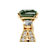 3 Stone Engagement Ring Setting for Fancy Green Asscher Cut Center with Pave Twist Band and Prong Head in Yellow Gold