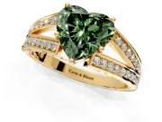 Split Shank Engagement Ring Setting for Fancy Green Heart-Shaped Center with Pave Split Shank and Prong Head in Yellow Gold