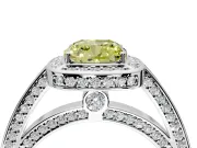 Halo Engagement Ring Setting for Fancy Yellow Cushion Cut Center with Framed Halo, Pave Band and Prong Head in White Gold