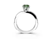 Solitaire Engagement Ring Setting for Fancy Green Cushion Cut Center with Milgrain-Edged Pave Band and Prong Head in Sterling Silver