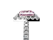 Pave Halo Engagement Ring Setting for Fancy Pink Princess Cut Center with Single Row Pave Band and Prong Head in Sterling Silver
