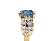 Cluster Engagement Ring Setting for Fancy Blue Cushion Cut Center with 2-Row Shoulder Clusters and Prong Head in Yellow Gold