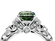 Solitaire Engagement Ring Setting for Fancy Green Radiant Cut Center with Filigree Band and Prong Head in Platinum