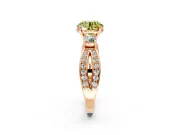 3 Stone Engagement Ring Setting for Fancy Yellow Round Cut Center with Pave Twist Band and Prong Head in Rose Gold