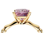 Solitaire Engagement Ring Setting for Fancy Pink Princess Cut Center with Bamboo Band and Prong Head in Yellow Gold