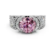 Pave Engagement Ring Setting for Fancy Pink Round Cut Center with Curved Accent Rows, Openwork and Prong Head in Sterling Silver