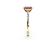 Baguette Engagement Ring Setting for Fancy Pink Emerald Cut Center with Alternating Bar-Set Band and Prong Head in Yellow Gold
