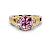 Solitaire Engagement Ring Setting for Fancy Pink Round Cut Center with Wide Band, Pave Collar and Prong Head in Yellow Gold