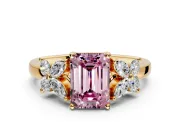 Floral Engagement Ring Setting for Fancy Pink Emerald Cut Center with Marquise Cluster Shoulders and Prong Head in Yellow Gold