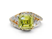 Halo Engagement Ring Setting for Fancy Yellow Asscher Cut Center with Marquise and Pave Bypass Band and Prong Head in Yellow Gold