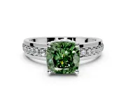 Solitaire Engagement Ring Setting for Fancy Green Cushion Cut Center with Raised Channel Band and Prong Head in Platinum