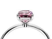 Solitaire Engagement Ring Setting for Fancy Pink Emerald Cut Center with Straight Thin Band and Prong Head in White Gold