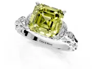 Solitaire Engagement Ring Setting for Fancy Yellow Asscher Cut Center with Filigree Band and Prong Head in White Gold