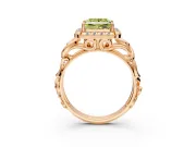 Halo Engagement Ring Setting for Fancy Yellow Princess Cut Center with Open Scroll Shoulders and Prong Head in Rose Gold