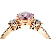 3 Stone Engagement Ring Setting for Fancy Pink Pear-Shaped Center with Round Cut Side Accents and Prong Head in Rose Gold
