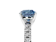 Solitaire Engagement Ring Setting for Fancy Blue Cushion Cut Center with Large Accents and Prong Head in Sterling Silver