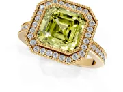 Halo Engagement Ring Setting for Fancy Yellow Asscher Cut Center with Milgrain Halo, Pave Band and Prong Head in Yellow Gold