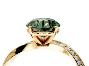 Side Accent Engagement Ring Setting for Fancy Green Round Cut Center with Accent Shoulders and Prong Head in Yellow Gold