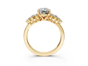 Cluster Engagement Ring Setting for Radiant Cut Center with 2-Row Shoulder Clusters and Prong Head in Yellow Gold