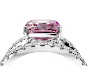 Solitaire Engagement Ring Setting for Fancy Pink Asscher Cut Center with Wide-Open Split Shank and Prong Head in Sterling Silver