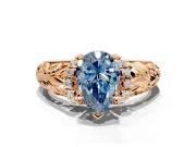 Solitaire Engagement Ring Setting for Fancy Blue Pear-Shaped Center with Filigree Accent Basket and Prong Head in Rose Gold