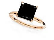 Hidden Halo Engagement Ring Setting for Fancy Black Princess Cut Center with Thin Rounded Band and Prong Head in Rose Gold