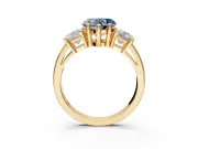 3 Stone Engagement Ring Setting for Fancy Blue Heart-Shaped Center with Matching Side Accents and Prong Head in Yellow Gold